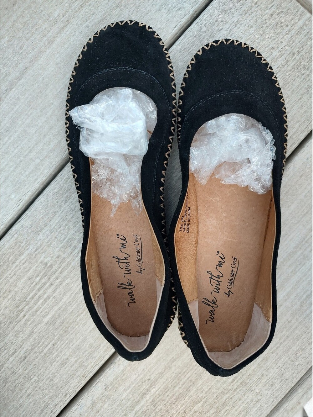 NWOT Coldwater Creek Walk With Me Black Suede Leather Flats Size 6M
